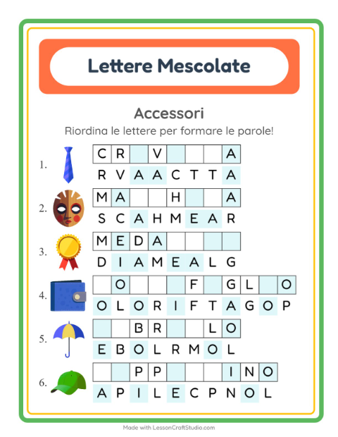 Anteprima della scheda di Anagrammi con Accessori per Scuola primaria classe prima