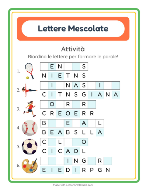 Anteprima della scheda di Anagrammi con Attività per Scuola primaria classe prima