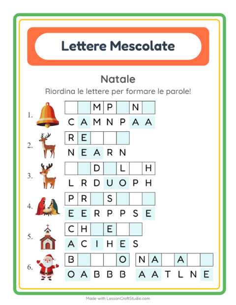 Anteprima della scheda di Anagrammi con Natale per Scuola primaria classe prima