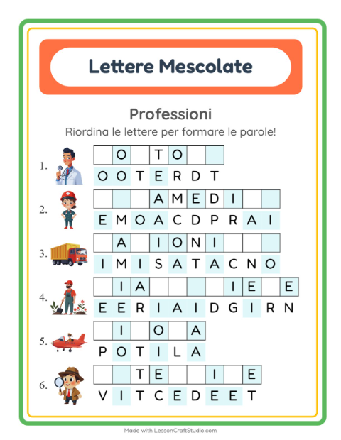 Anteprima della scheda di Anagrammi con Professioni per Scuola primaria classe prima