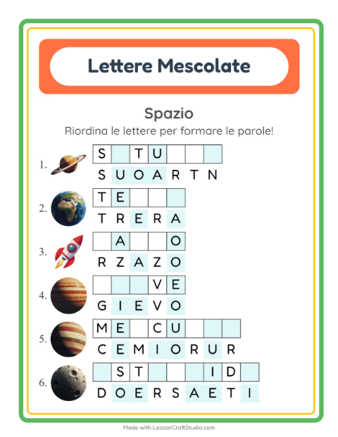 Anteprima della scheda di Anagrammi con Spazio per Scuola primaria classe prima