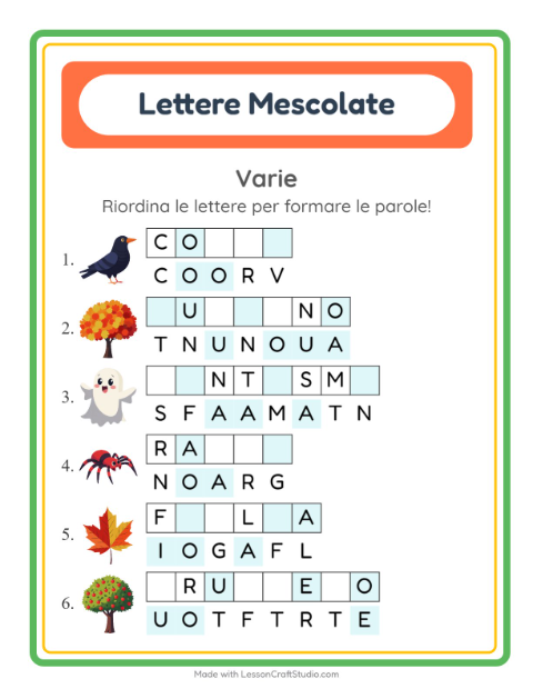 Anteprima della scheda di Anagrammi con Varie per Scuola primaria classe prima