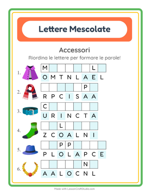 Anteprima della scheda di Anagrammi con Accessori per Scuola primaria classe prima