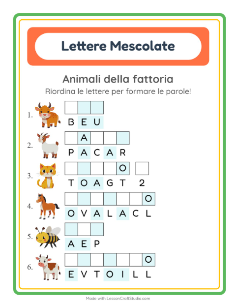 Anagrammi – Animali della fattoria