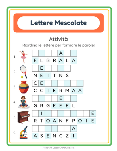 Anteprima della scheda di Anagrammi con Attività per Scuola primaria classe prima