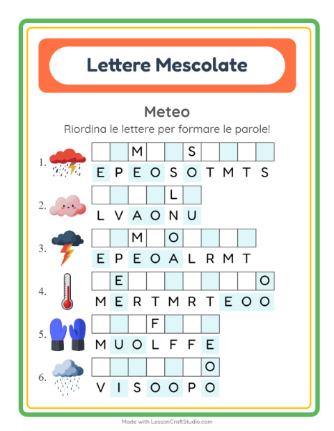 Anteprima della scheda di Anagrammi con Meteo per Scuola primaria classe prima