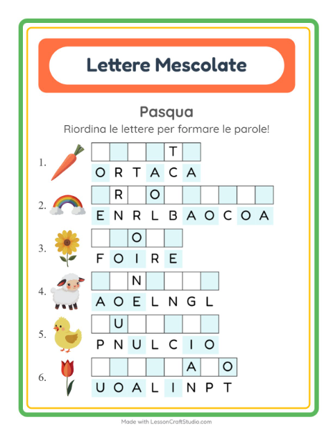 Anteprima della scheda di Anagrammi con Pasqua per Scuola primaria classe prima