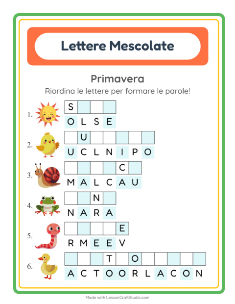 Anteprima della scheda di Anagrammi con Primavera per Scuola primaria classe prima