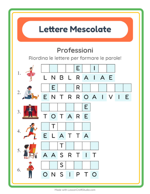 Anteprima della scheda di Anagrammi con Professioni per Scuola primaria classe prima