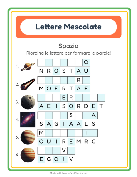 Anteprima della scheda di Anagrammi con Spazio per Scuola primaria classe prima