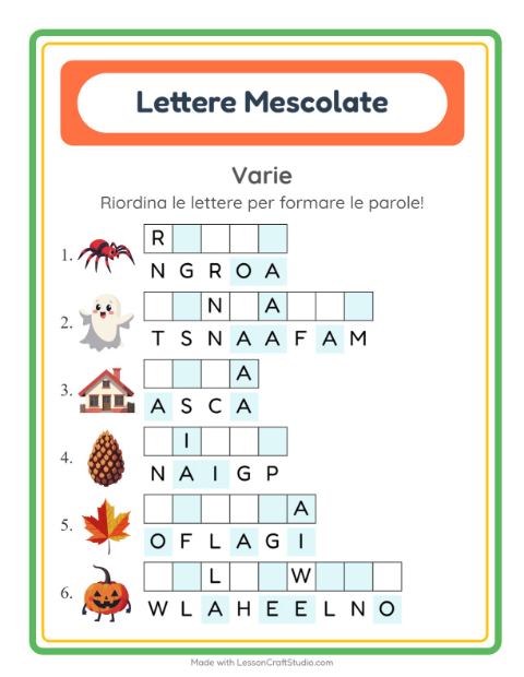 Anteprima della scheda di Anagrammi con Varie per Scuola primaria classe prima