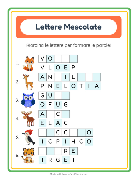 Anteprima della scheda di Anagrammi per Scuola primaria classe prima