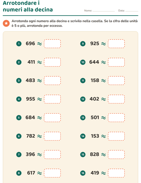 Anteprima della scheda di Arrotondare i numeri per Scuola primaria classe seconda