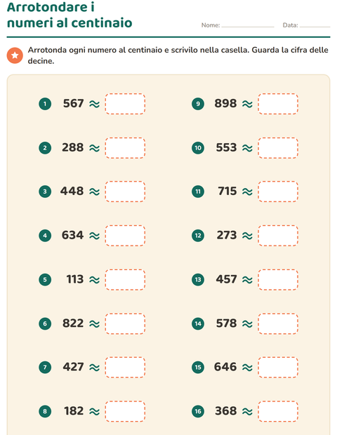Anteprima della scheda di Arrotondare i numeri per Scuola primaria classe terza