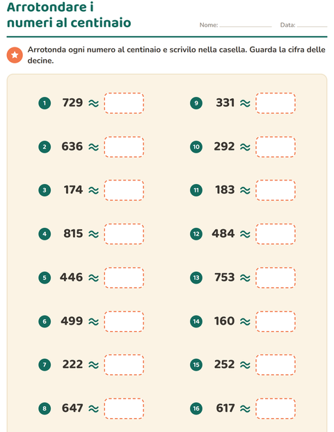 Anteprima della scheda di Arrotondare i numeri per Scuola primaria classe terza
