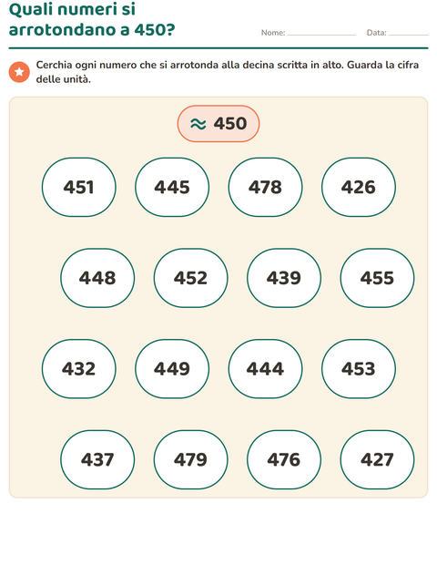 Anteprima della scheda di Arrotondare i numeri per Scuola primaria classe terza