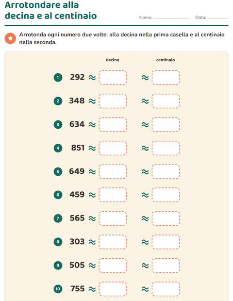 Anteprima della scheda di Arrotondare i numeri per Scuola primaria classe terza