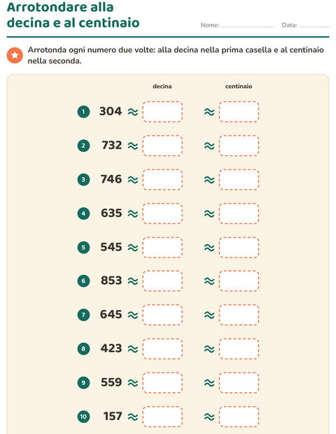 Anteprima della scheda di Arrotondare i numeri per Scuola primaria classe terza