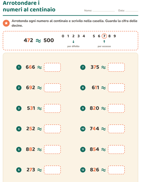 Anteprima della scheda di Arrotondare i numeri per Scuola primaria classe terza