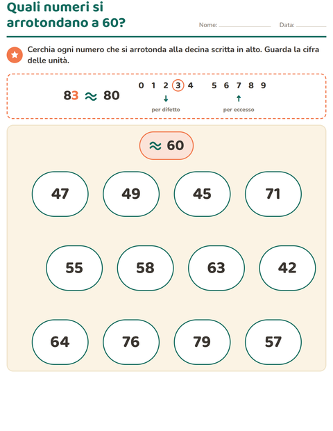 Anteprima della scheda di Arrotondare i numeri per Scuola primaria classe terza