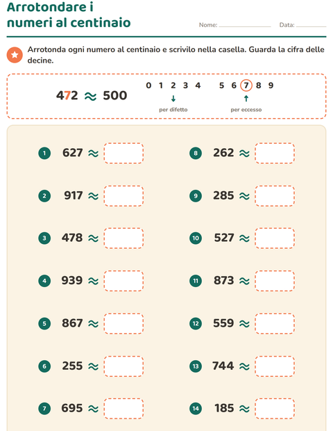 Anteprima della scheda di Arrotondare i numeri per Scuola primaria classe terza