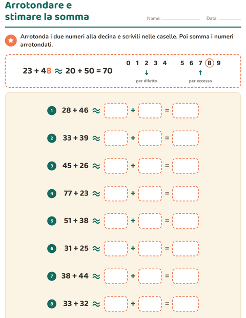 Anteprima della scheda di Arrotondare i numeri per Scuola primaria classe terza