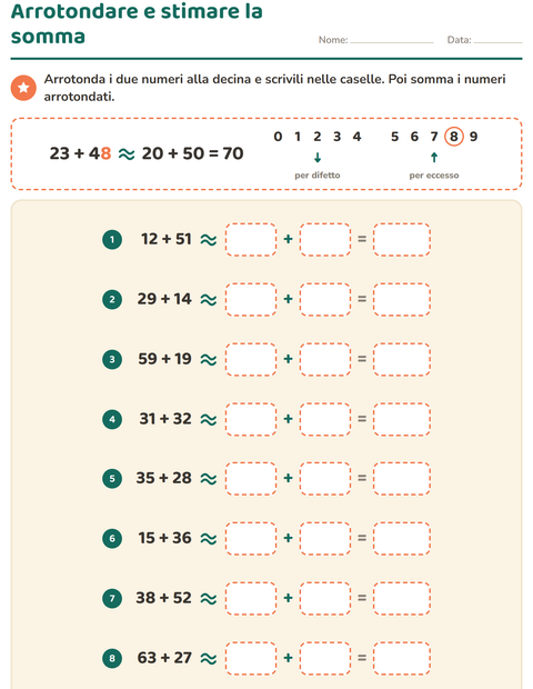 Arrotonda i due numeri e stima la somma