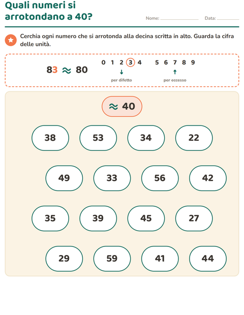 Anteprima della scheda di Arrotondare i numeri per Scuola primaria classe terza