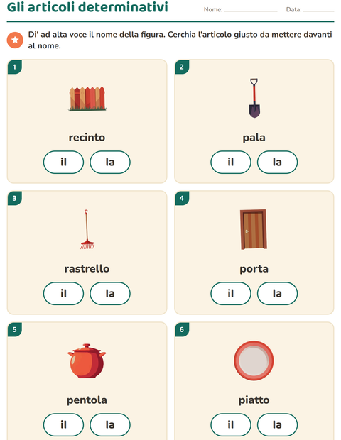 Anteprima della scheda di Articoli determinativi con In giro per casa per Scuola dell'infanzia (5-7 anni)