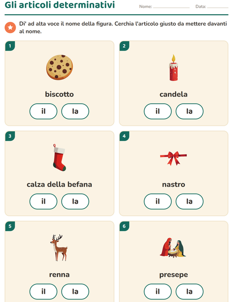 Anteprima della scheda di Articoli determinativi con Natale per Scuola dell'infanzia (5-7 anni)