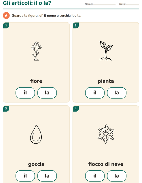 Anteprima della scheda di Articoli determinativi con Natura BN per Scuola dell'infanzia (5-7 anni)