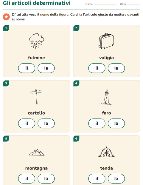 Anteprima della scheda di Articoli determinativi con Viaggi e Vacanze BN per Scuola dell'infanzia (5-7 anni)