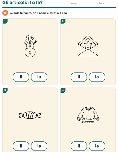 Anteprima della scheda di Articoli determinativi con Natale B&N per Scuola dell'infanzia (5-7 anni)
