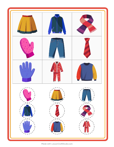 Anteprima della scheda di Bingo con Abbigliamento per Scuola dell'infanzia (5-7 anni)