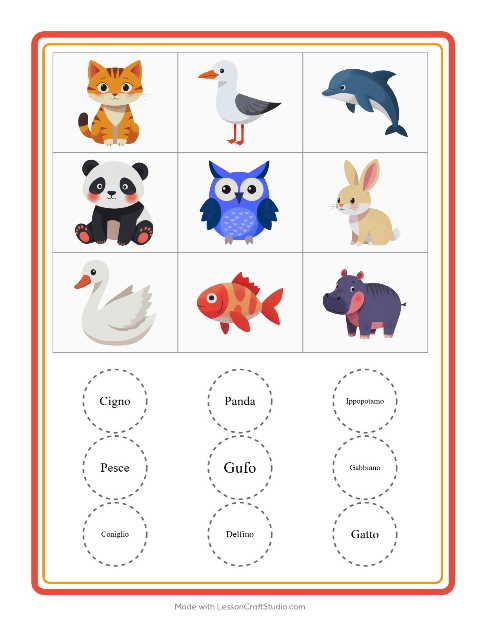 Anteprima della scheda di Bingo con Animali per Scuola dell'infanzia (5-7 anni)