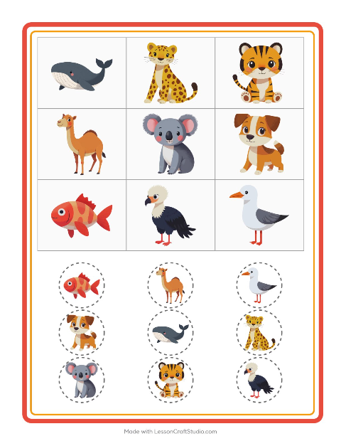 Anteprima della scheda di Bingo con Animali per Scuola dell'infanzia (5-7 anni)