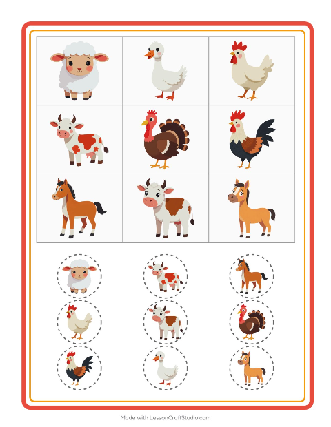 Anteprima della scheda di Bingo con Animali della fattoria per Scuola dell'infanzia (5-7 anni)