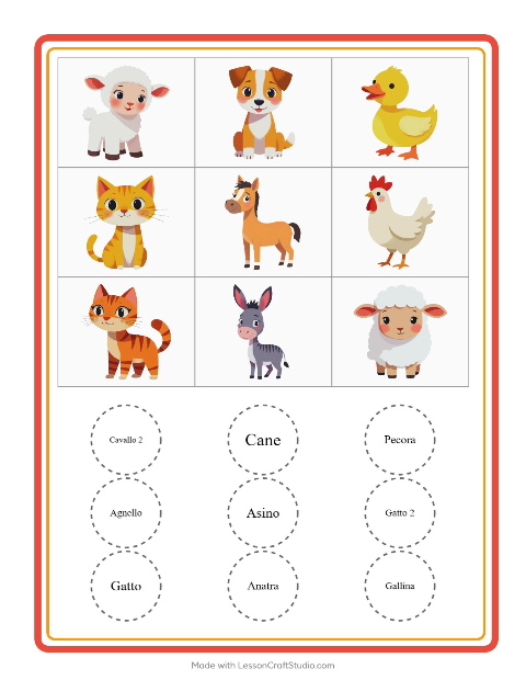 Anteprima della scheda di Bingo con Animali della fattoria per Scuola dell'infanzia (5-7 anni)