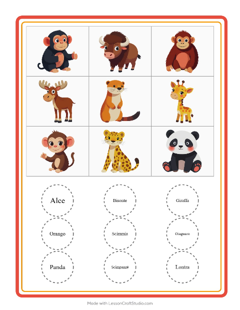 Anteprima della scheda di Bingo con Animali dello zoo per Scuola dell'infanzia (5-7 anni)