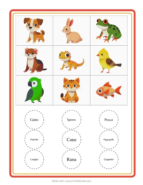 Anteprima della scheda di Bingo con Animali domestici per Scuola dell'infanzia (5-7 anni)