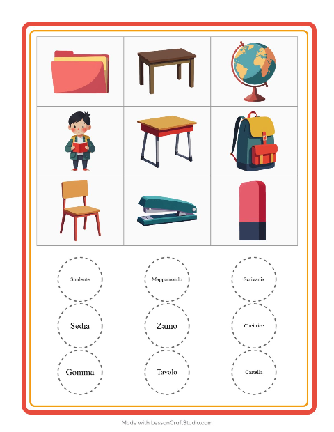Anteprima della scheda di Bingo con Aula per Scuola dell'infanzia (5-7 anni)