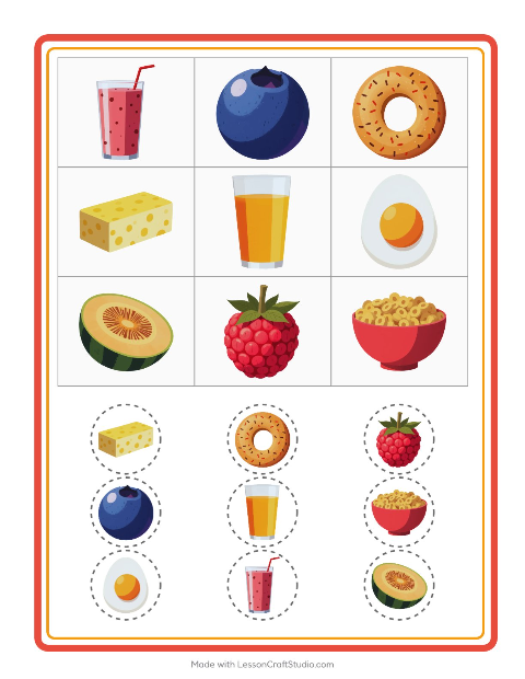 Anteprima della scheda di Bingo con Colazione per Scuola dell'infanzia (5-7 anni)