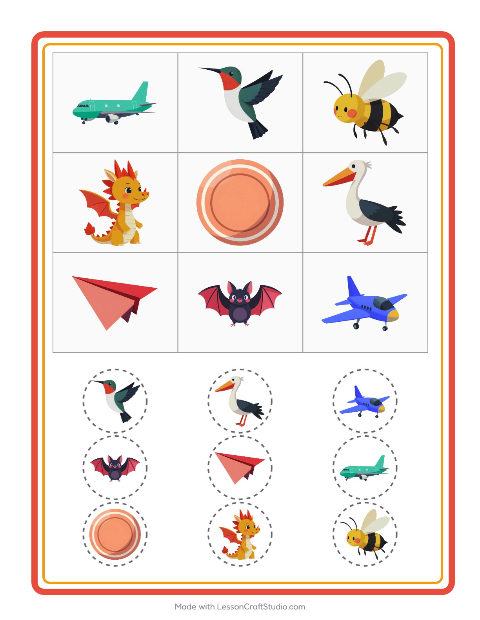 Anteprima della scheda di Bingo con Cose che volano per Scuola dell'infanzia (5-7 anni)