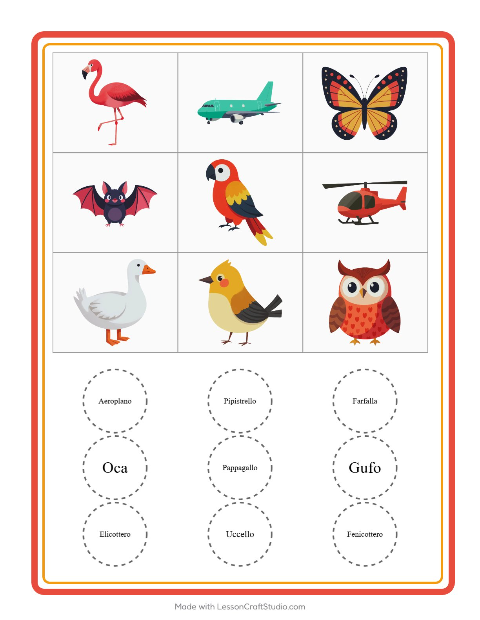 Anteprima della scheda di Bingo con Cose che volano per Scuola dell'infanzia (5-7 anni)