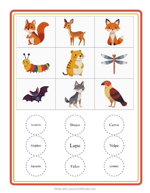 Anteprima della scheda di Bingo con Creature della foresta per Scuola dell'infanzia (5-7 anni)