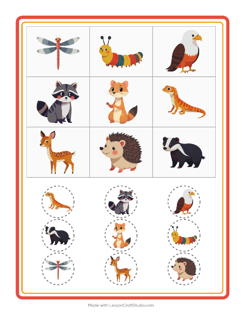 Anteprima della scheda di Bingo con Creature della foresta per Scuola dell'infanzia (5-7 anni)