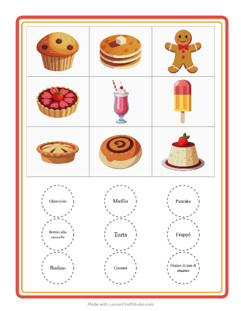 Anteprima della scheda di Bingo con Dolci e dolciumi per Scuola dell'infanzia (5-7 anni)