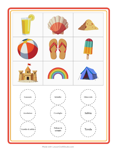 Anteprima della scheda di Bingo con Estate per Scuola dell'infanzia (5-7 anni)