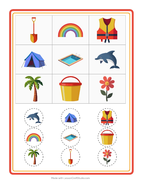 Anteprima della scheda di Bingo con Estate per Scuola dell'infanzia (5-7 anni)
