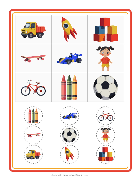 Anteprima della scheda di Bingo con Giocattoli per Scuola dell'infanzia (5-7 anni)